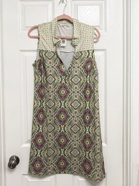Sleeveless Patterned Shift Dress in Green & Purple NWT